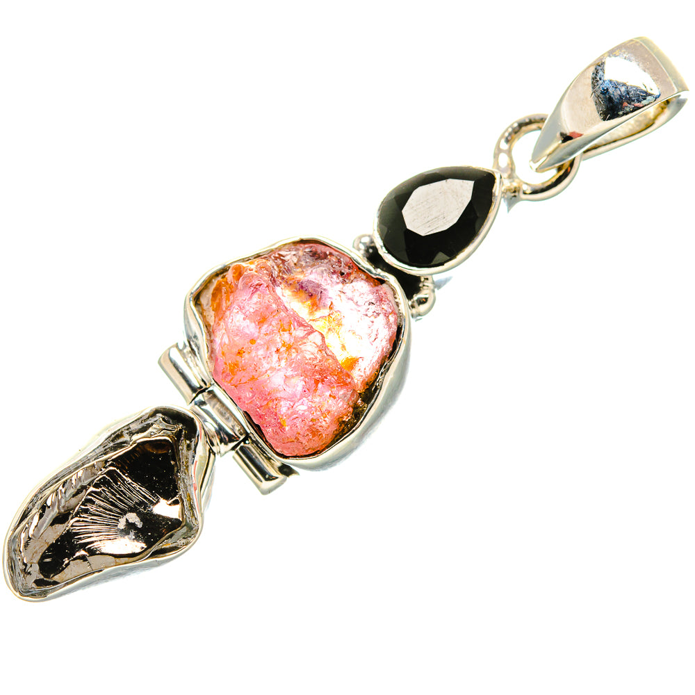 Rough Rose Quartz, Shungite, Black Onyx Pendant 1 7/8" (925 Sterling Silver) PD36807