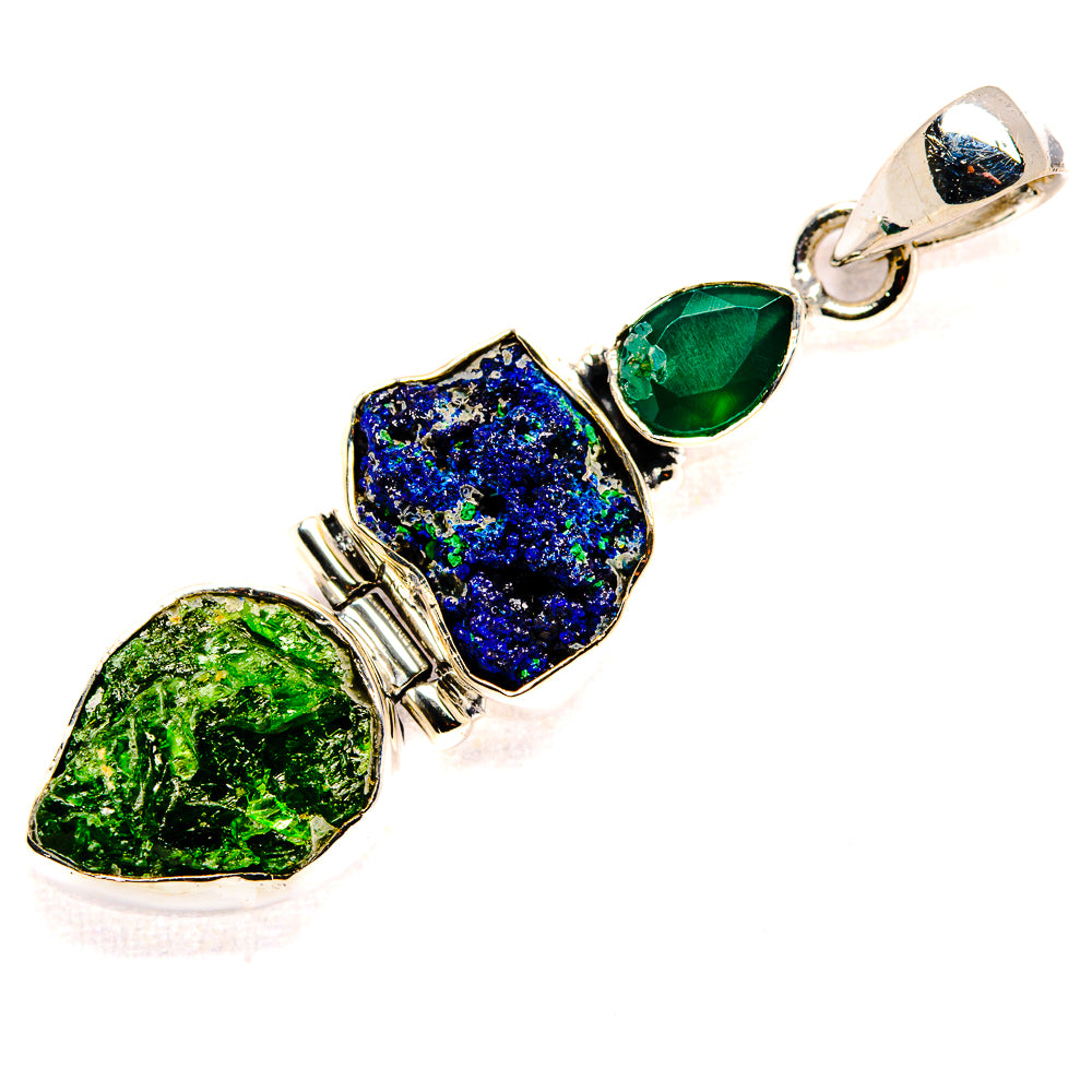 Rough Chrome Diopside, Azurite, Green Onyx Pendant 2" (925 Sterling Silver) PD36762