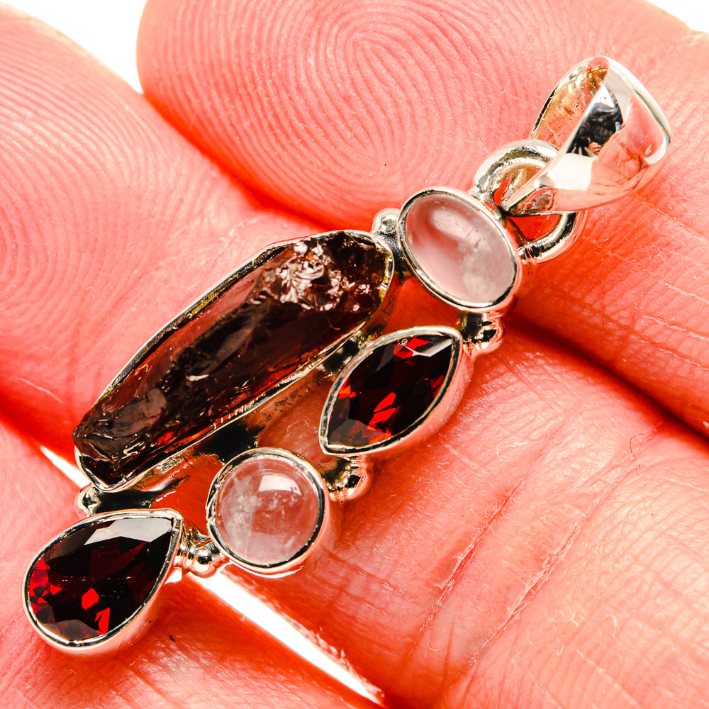 Rough Garnet, Rose Quartz Pendant 1 1/2" (925 Sterling Silver) PD36760