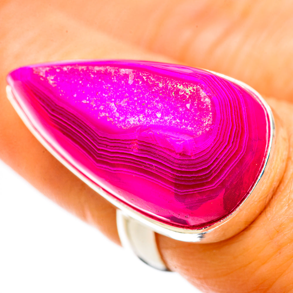 Anasilvercos Large Pink Window Druzy Ring Size 7 (925 Sterling Silver)
