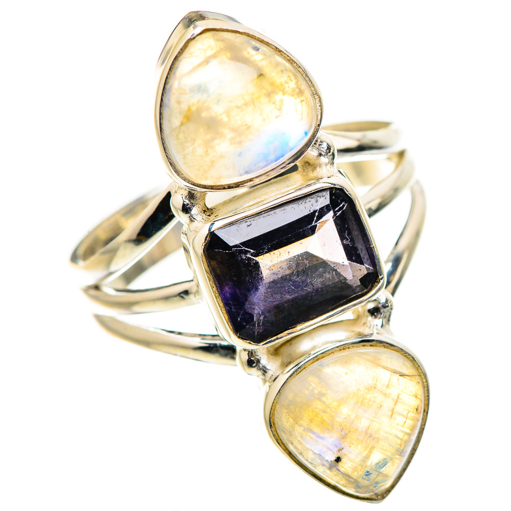 Faceted Tanzanite, Rainbow Moonstone Ring Size 9 (925 Sterling Silver) RING134686