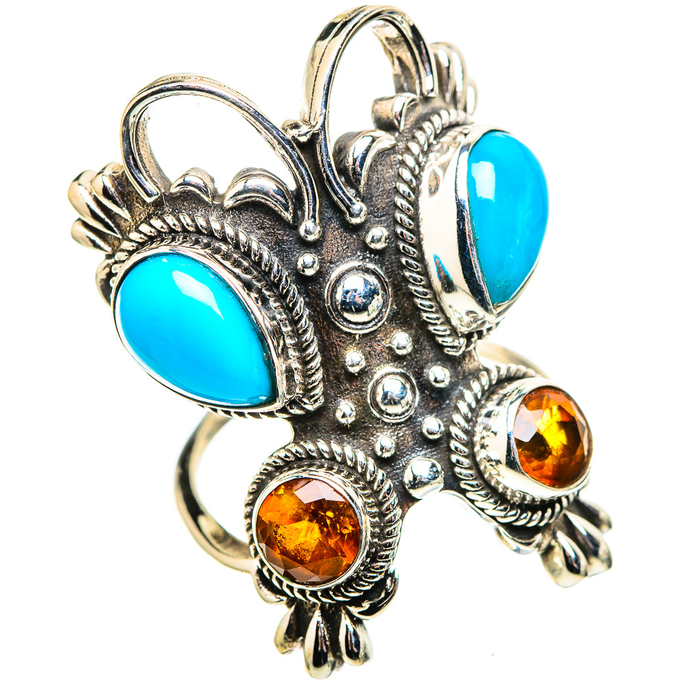 Large Sleeping Beauty Turquoise, Mandarin Citrine Ring Size 6.5 (925 Sterling Silver) RING136931