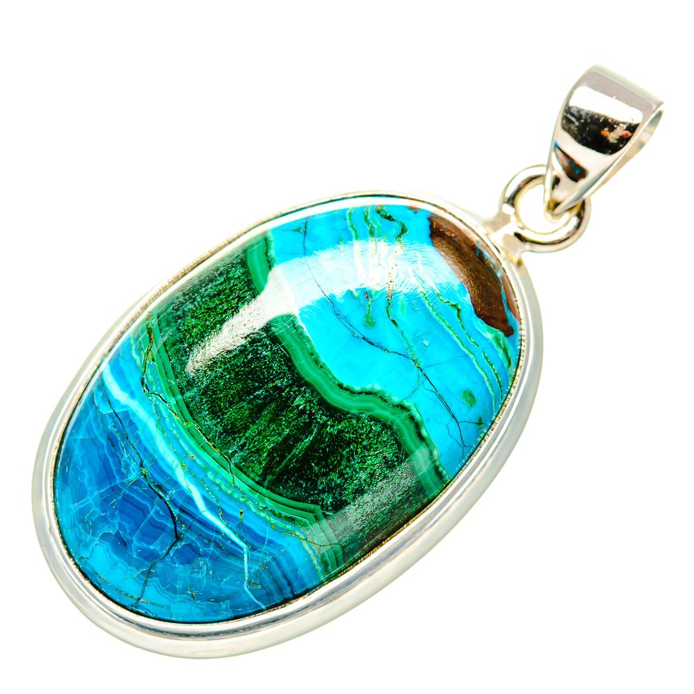 Malachite In Chrysocolla Pendant 1 3/4" (925 Sterling Silver) PD36861