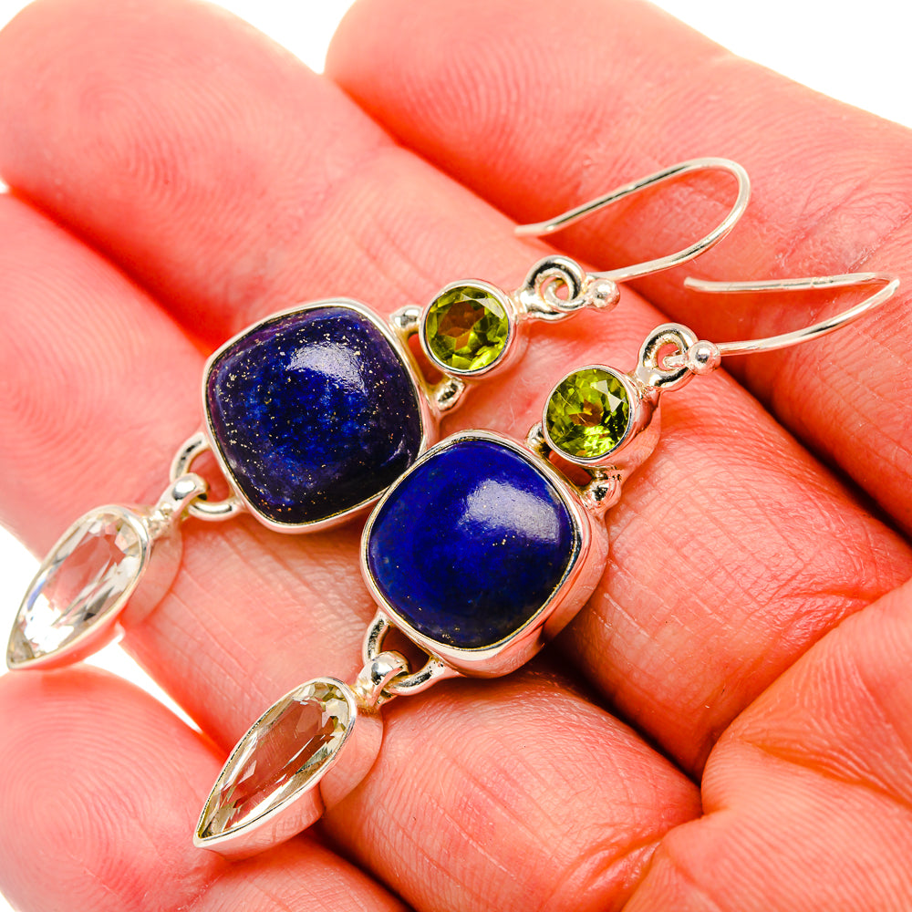 Lapis Lazuli, White Quartz, Peridot Earrings 2 1/8" (925 Sterling Silver) EARR431903