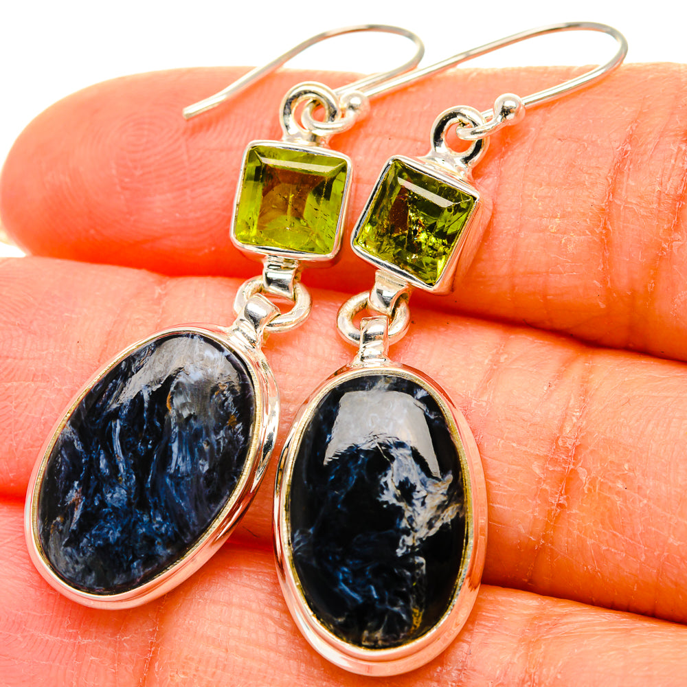 Anasilvercos Pietersite, Peridot Earrings 2" (925 Sterling Silver)