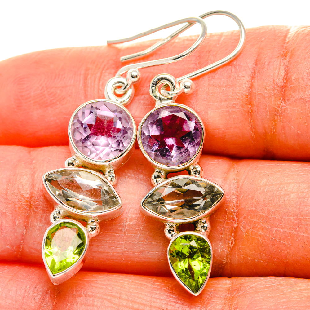 Green Amethyst, Peridot, Amethyst Earrings 1 3/4"  (925 Sterling Silver) EARR431661