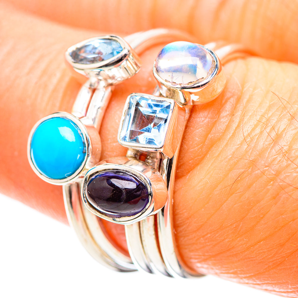 Larimar, Tanzanite, Blue Topaz, Rainbow Moonstone Ring Size 7.25 (925 Sterling Silver) RING136663