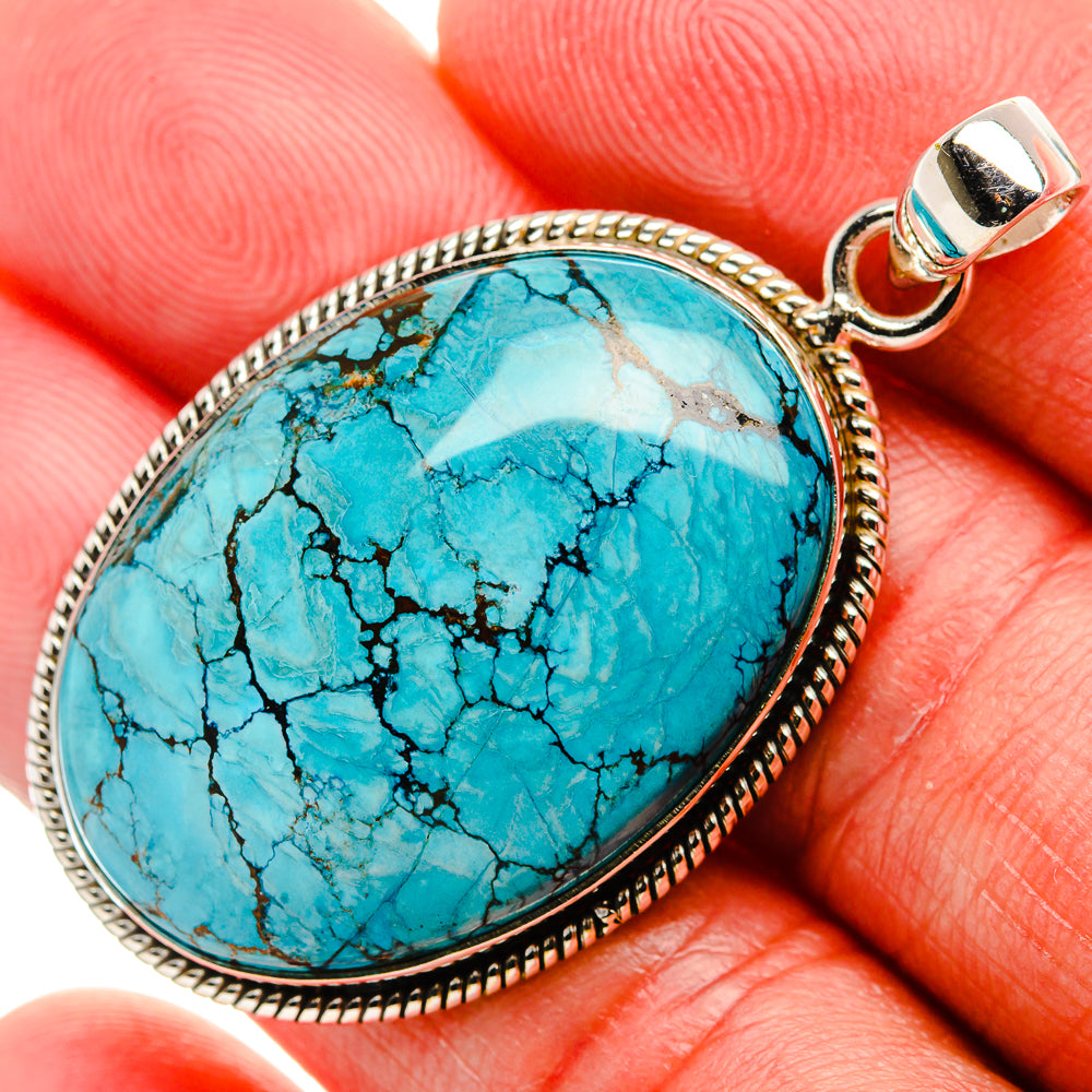 Tibetan Turquoise Pendant 1 3/4" (925 Sterling Silver) PD37049