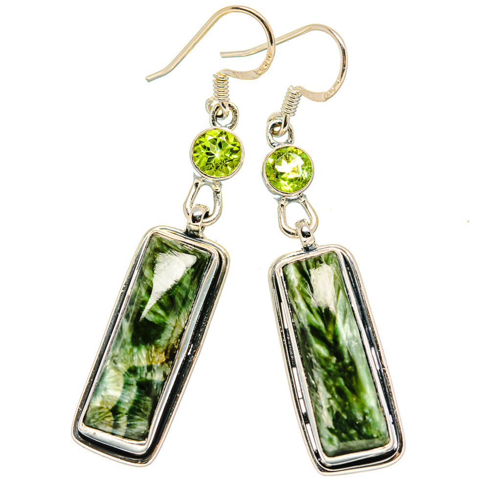 Seraphinite, Peridot Earrings 2" (925 Sterling Silver) EARR431509