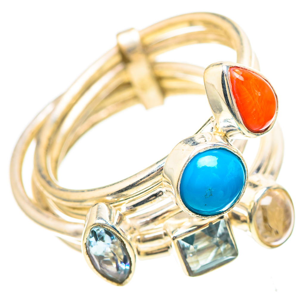 Larimar, Red Coral, Blue Topaz, Rainbow Moonstone 925 Sterling Silver Ring Size 5.75 (925 Sterling Silver) RING137264