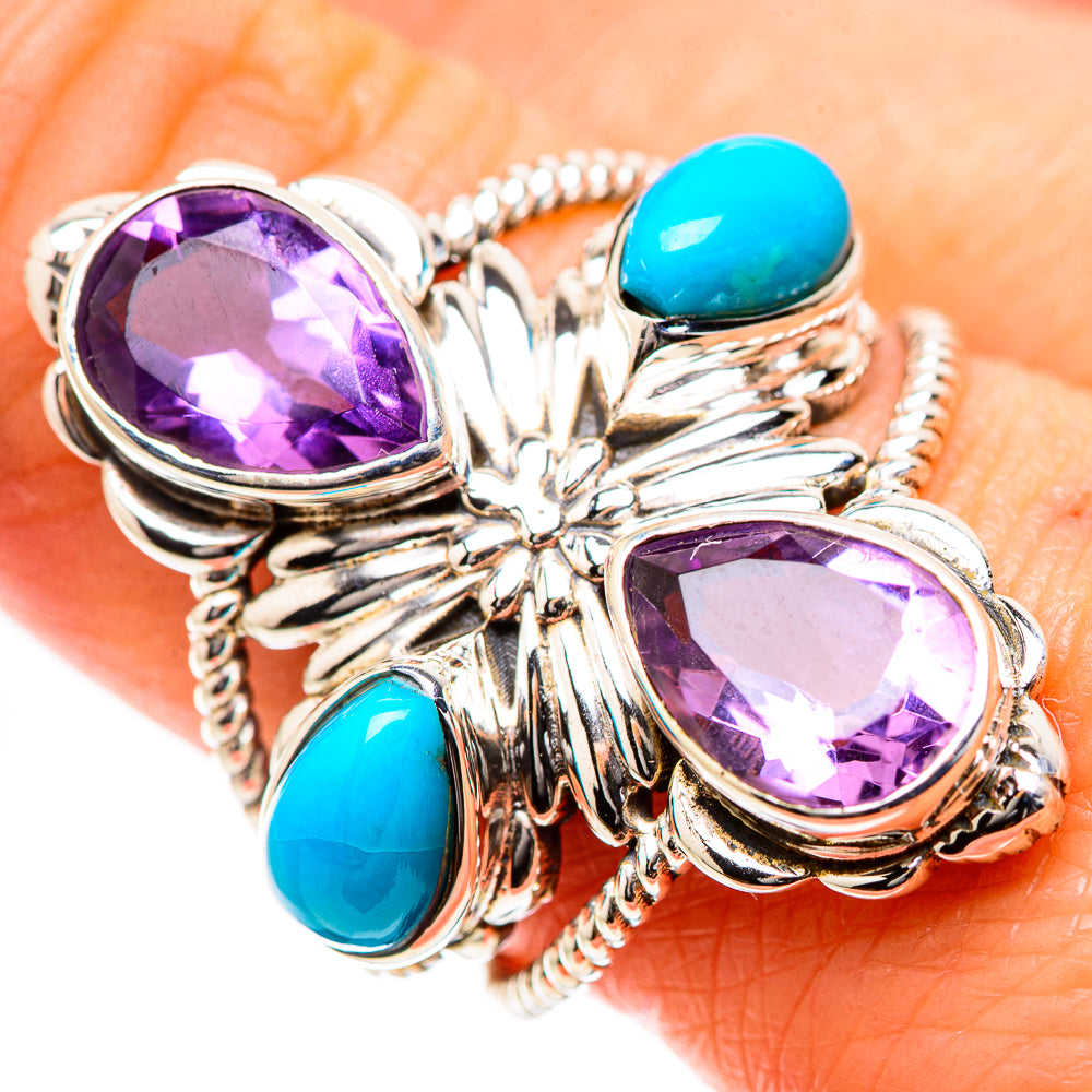 Large Faceted Amethyst, Sleeping Beauty Turquoise Ring Size 9 (925 Sterling Silver) RING135543