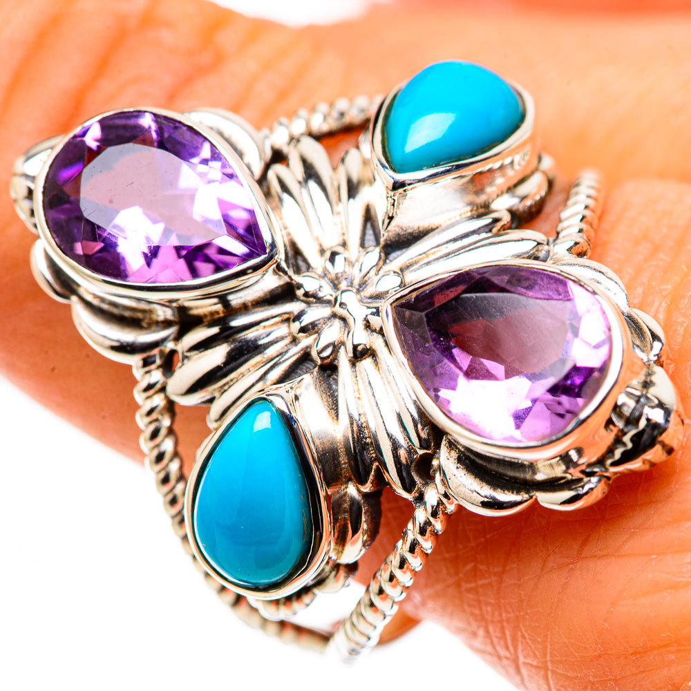 Large Faceted Amethyst, Sleeping Beauty Turquoise Ring Size 11 (925 Sterling Silver) RING134747