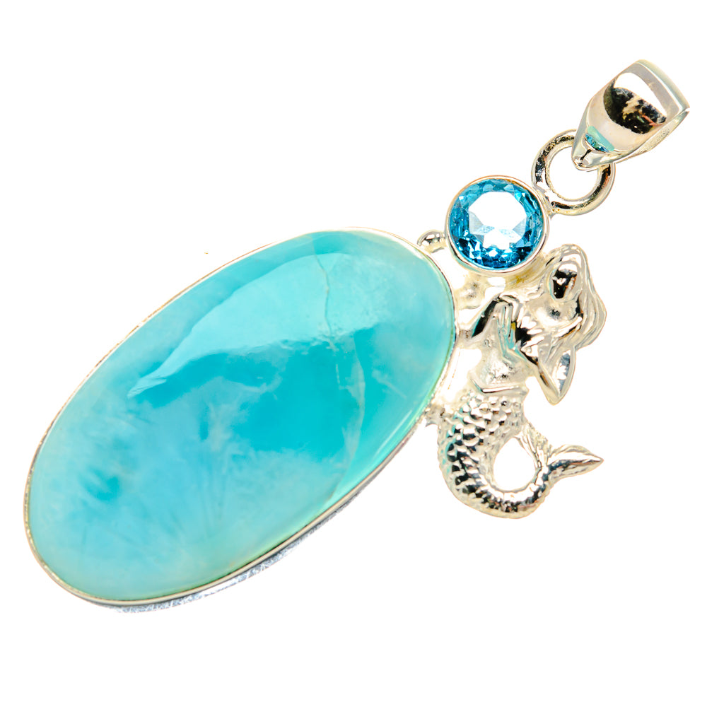 Larimar, Blue Topaz 925 Sterling Silver Pendant 2" Ana Co P37372