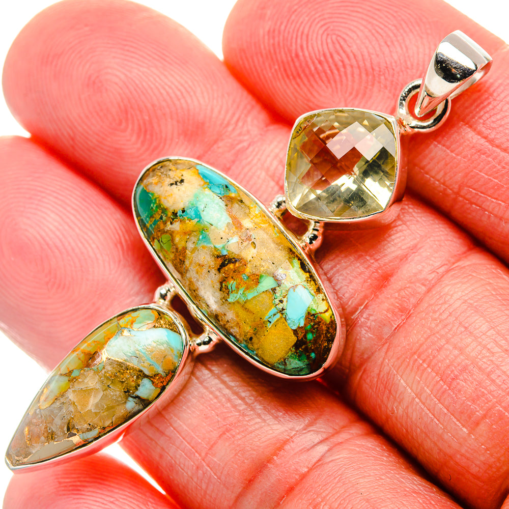 Kingman Mohave Turquoise, Green Amethyst Pendant 2 1/4"  (925 Sterling Silver) PD37189