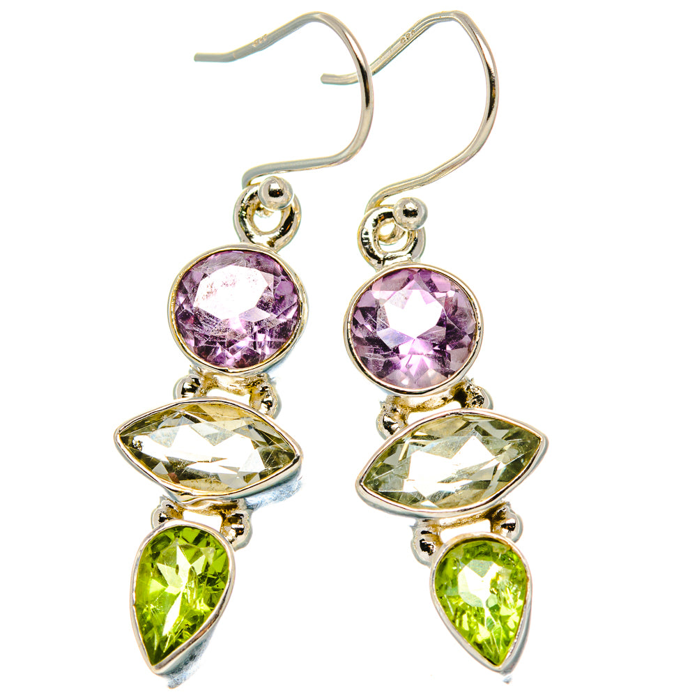 Green Amethyst, Amethyst, Peridot Earrings 1 1/2" (925 Sterling Silver) EARR431746