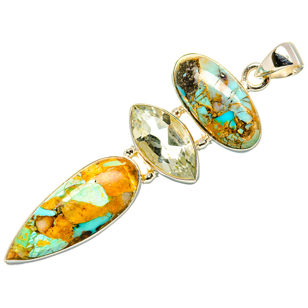 Kingman Mohave Turquoise, White Quartz Pendant 2 1/4"  (925 Sterling Silver) PD36950