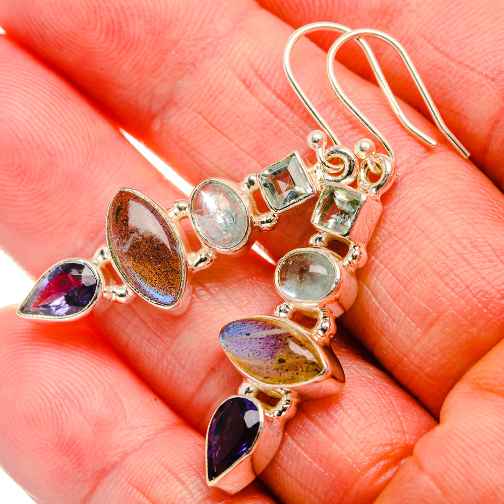 Labradorite, Tanzanite, Aquamarine, Blue Topaz 925 Sterling Silver Earrings 1 3/4" (925 Sterling Silver) EARR431932