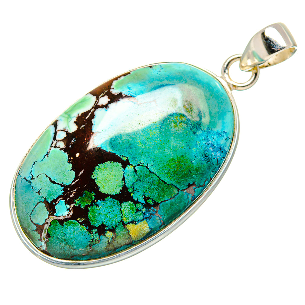 Tibetan Turquoise Pendant 2"  (925 Sterling Silver) PD36892