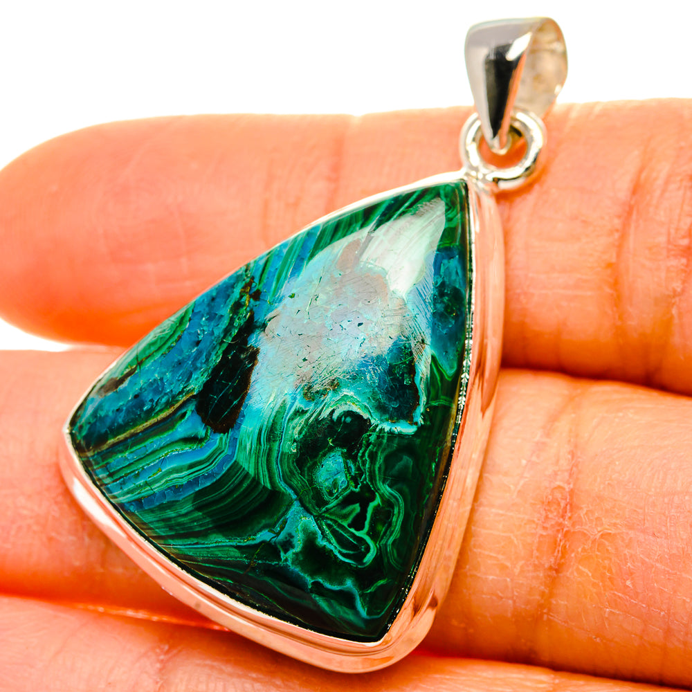 Malachite In Chrysocolla Pendant 1 1/2"  (925 Sterling Silver) PD37265