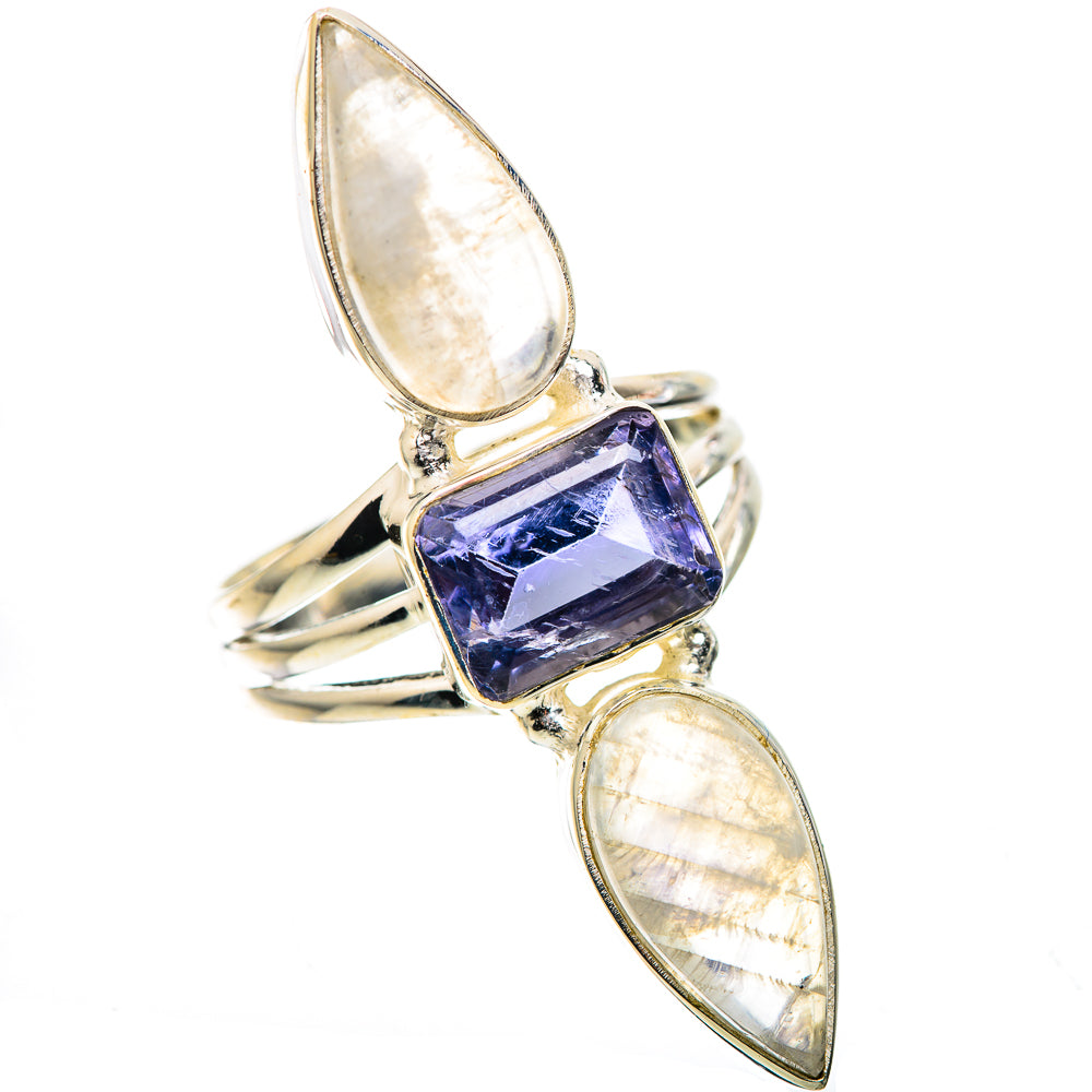 Large Faceted Tanzanite, Rainbow Moonstone Ring Size 7.5 (925 Sterling Silver) RING136069