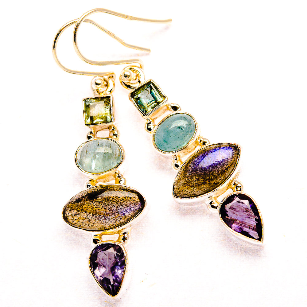 Labradorite, Tanzanite, Aquamarine, Blue Topaz 925 Sterling Silver Earrings 1 3/4" (925 Sterling Silver) EARR431930