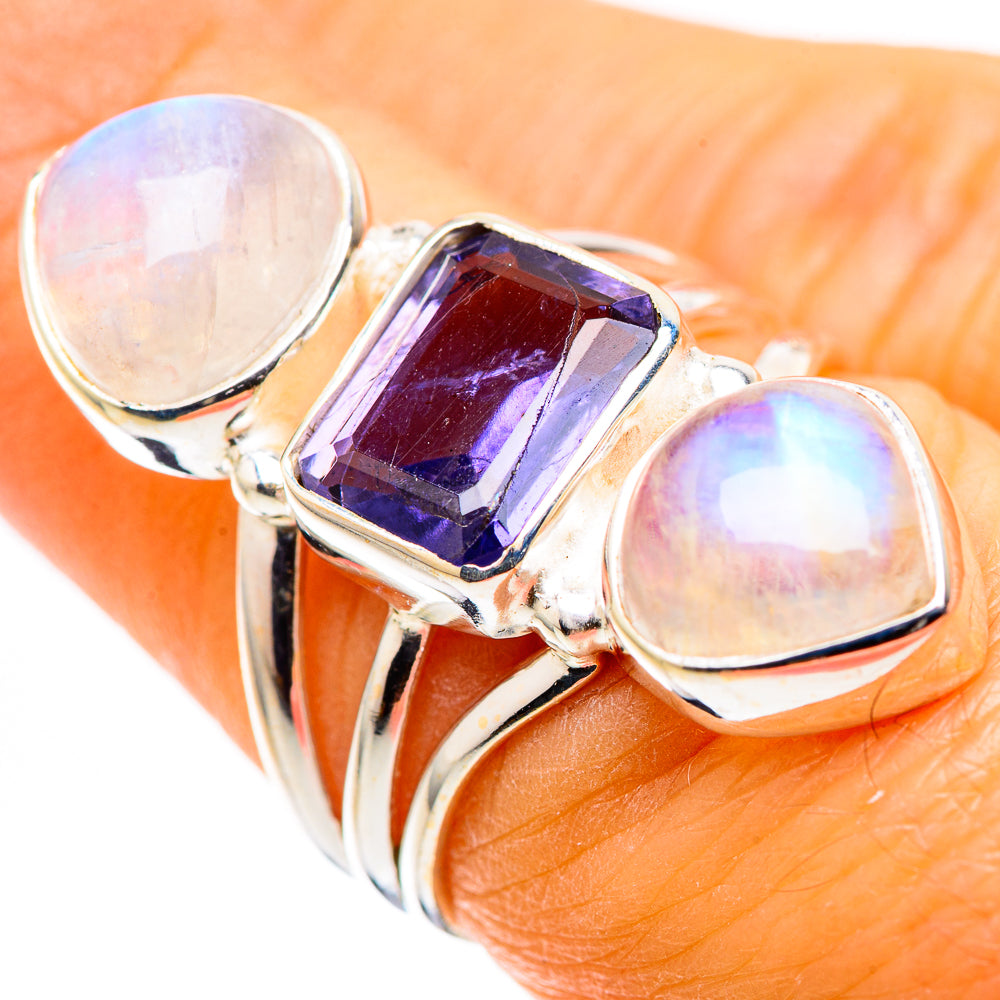Faceted Tanzanite, Rainbow Moonstone Ring Size 6.75 (925 Sterling Silver) RING136015