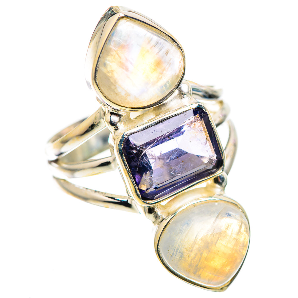 Faceted Tanzanite, Rainbow Moonstone Ring Size 6.75 (925 Sterling Silver) RING136015
