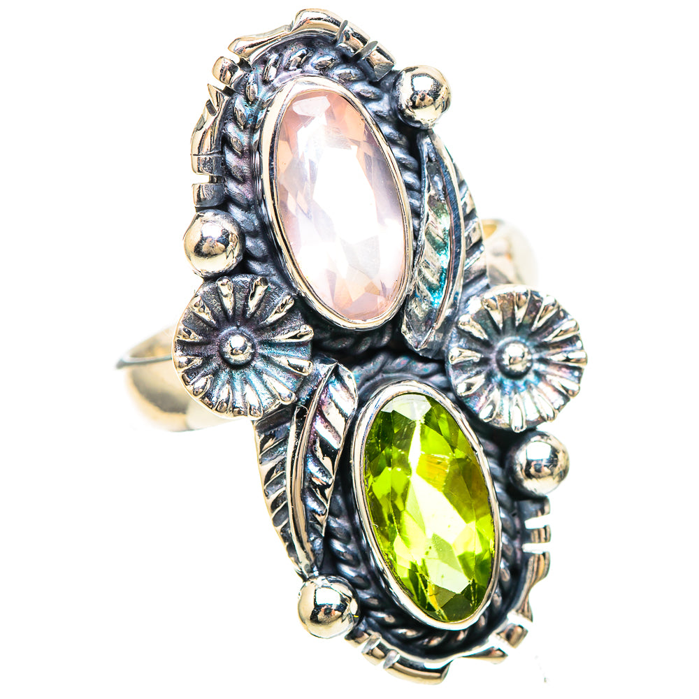 Rose Quartz, Peridot 925 Sterling Silver Ring Size 6.25 (925 Sterling Silver) RING137259