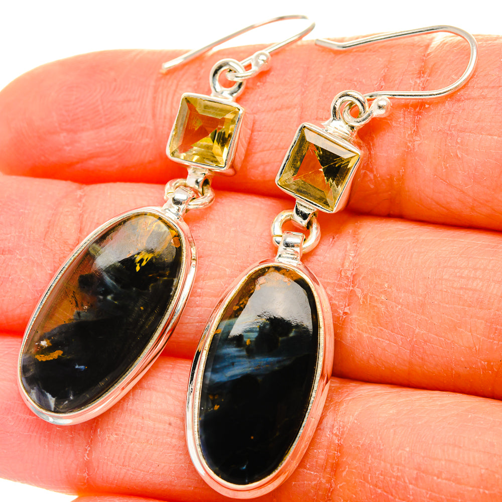 Anasilvercos Pietersite, Citrine Earrings 2" (925 Sterling Silver)