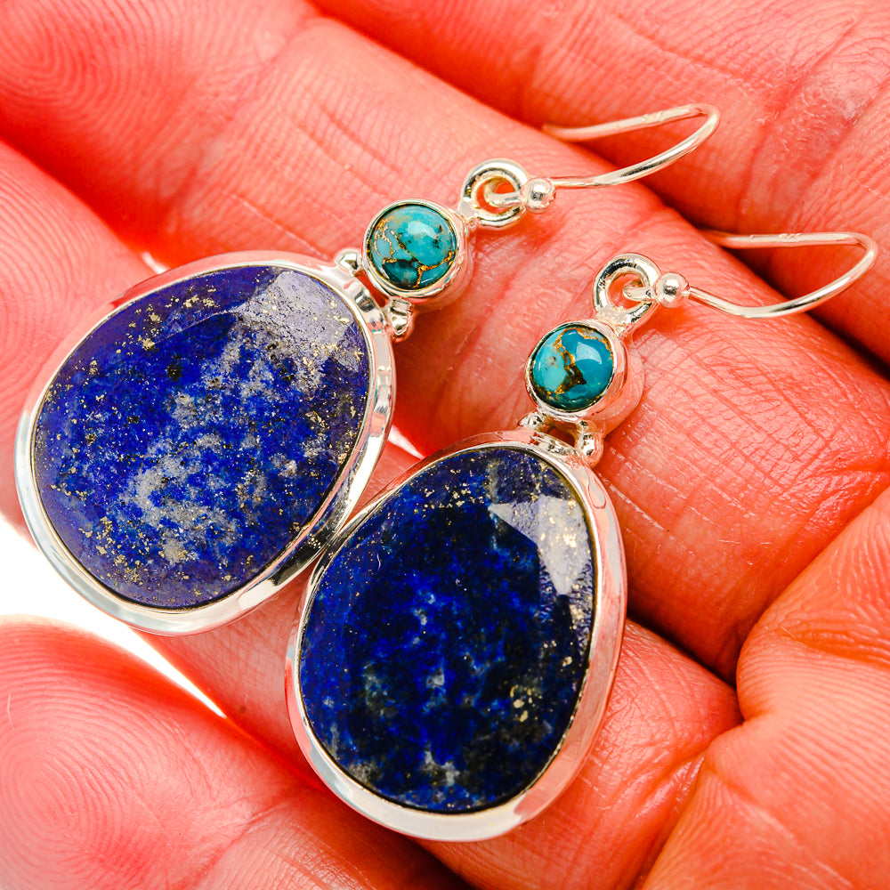 Lapis Lazuli, Tibetan Turquoise Earrings 1 3/4" (925 Sterling Silver) EARR431877
