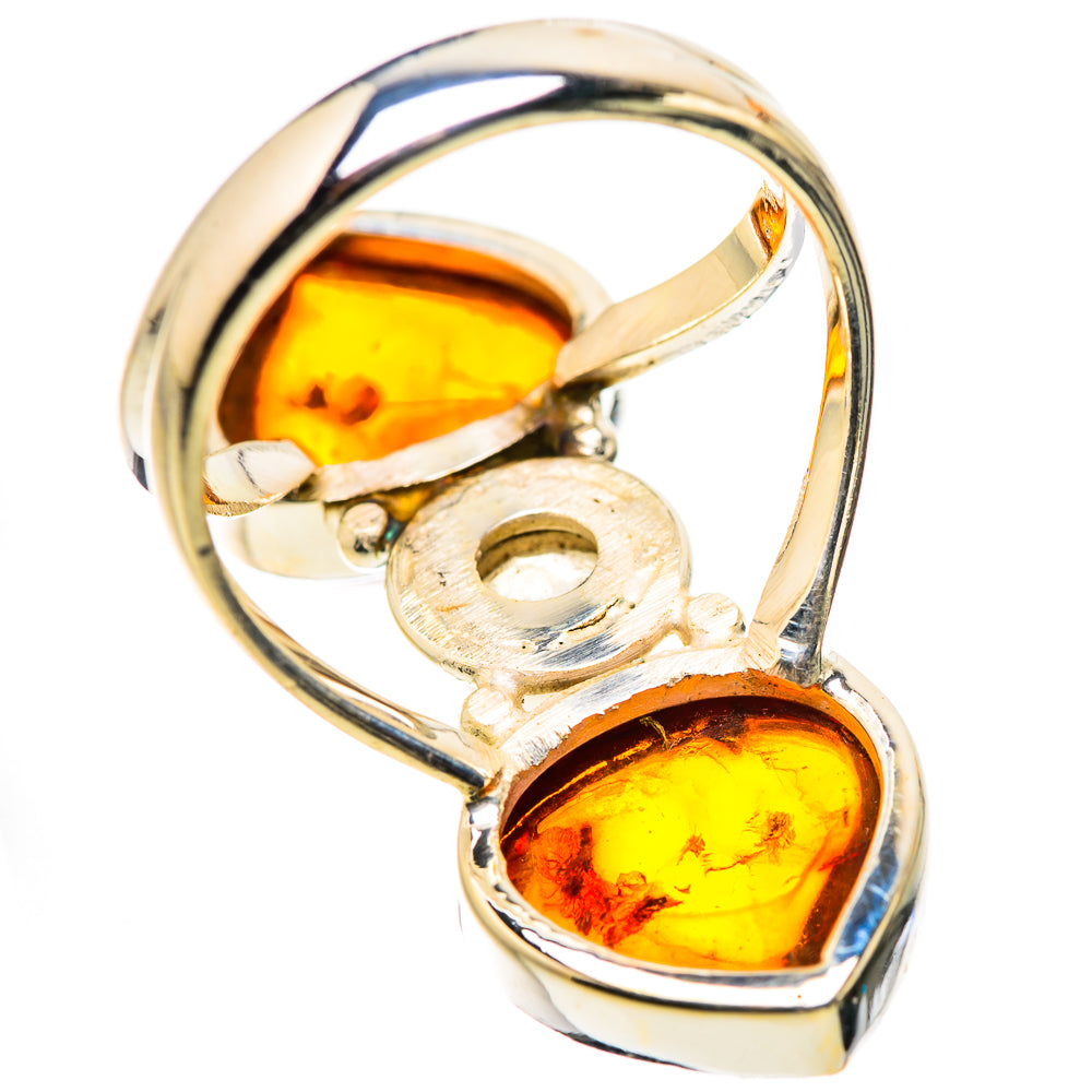 Large Baltic Amber, Rainbow Moonstone Ring Size 7 (925 Sterling Silver) RING134698