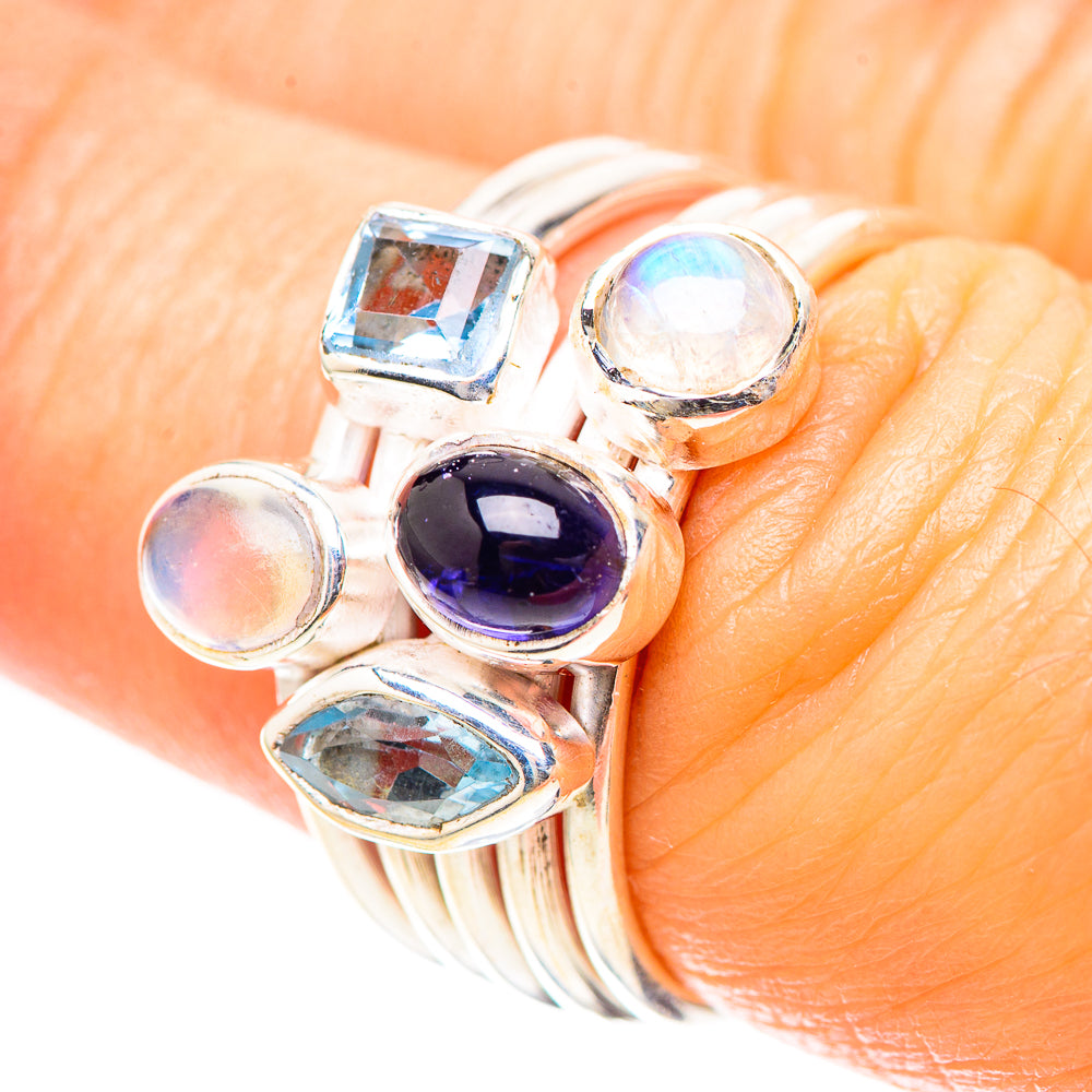 Natural Tanzanite, Blue Topaz, Rainbow Moonstone Ring Size 7 (925 Sterling Silver) RING136676