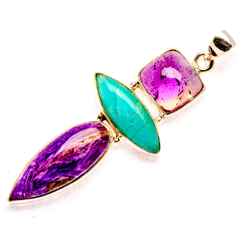 Charoite, Amazonite, Amethyst 925 Sterling Silver Pendant 2 1/2" (925 Sterling Silver) PD37711