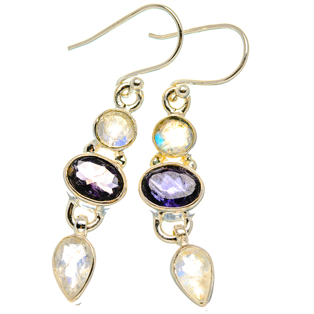 Tanzanite, Rainbow Moonstone Earrings 1 3/4"  (925 Sterling Silver) EARR431647