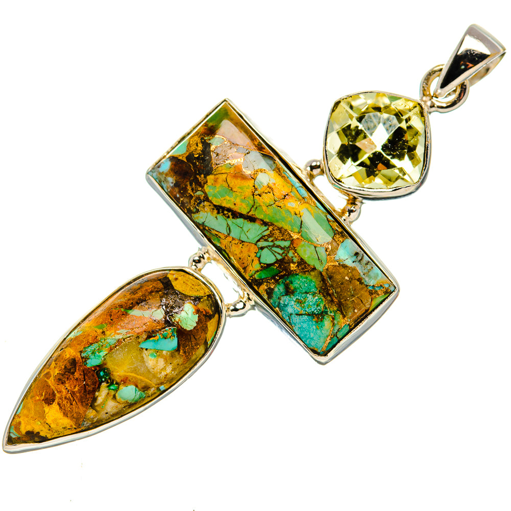 Blue Copper Composite Turquoise, Citrine Pendant 2 1/2" (925 Sterling Silver) PD37002