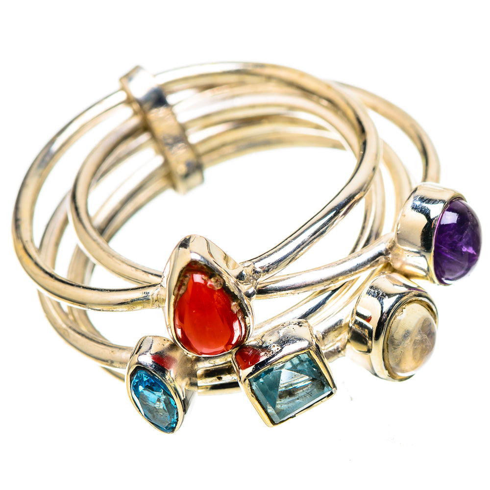Red Coral, Amethyst, Blue Topaz, Rainbow Moonstone 925 Sterling Silver Ring Size 7.75 (925 Sterling Silver) RING137735