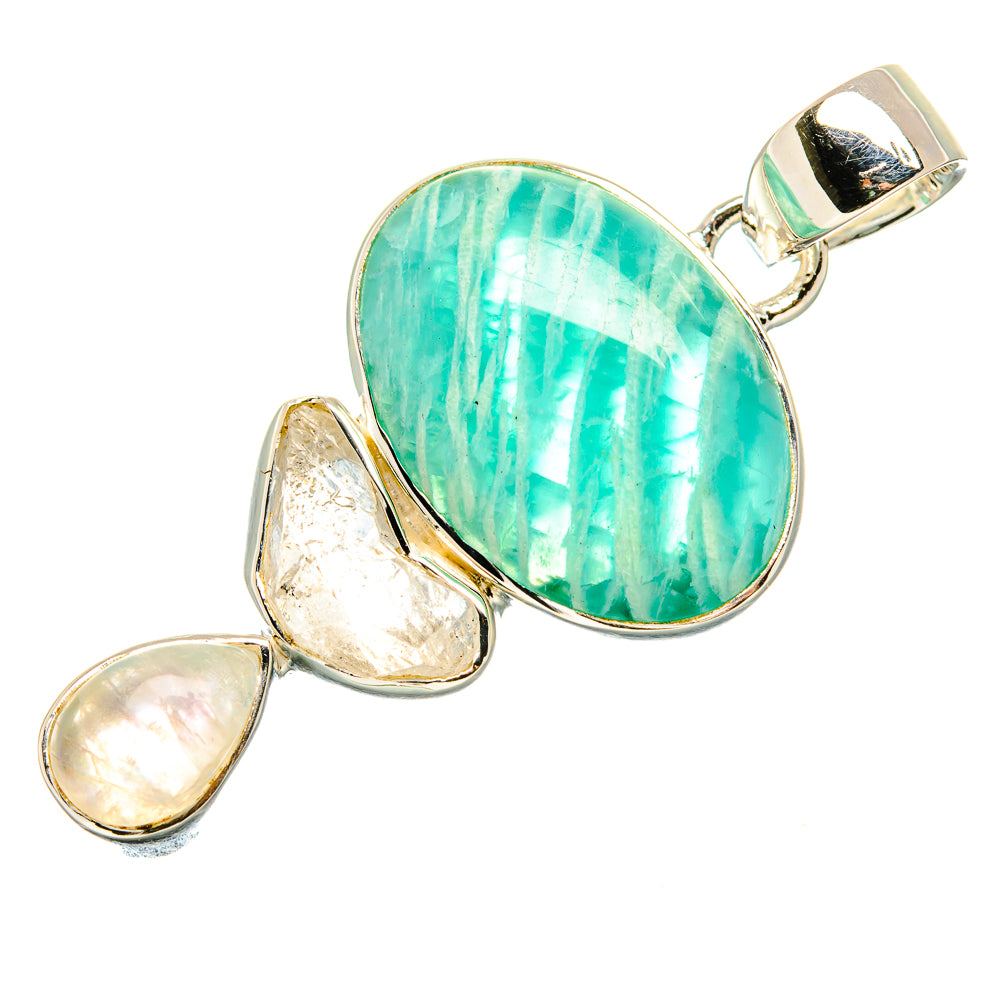 Amazonite, Rainbow Moonstone Pendant 1 3/4" (925 Sterling Silver) PD36830