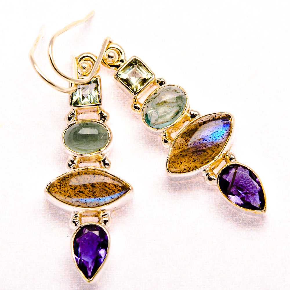 Labradorite, Amethyst, Aquamarine, Blue Topaz 925 Sterling Silver Earrings 1 3/4" (925 Sterling Silver) EARR431936