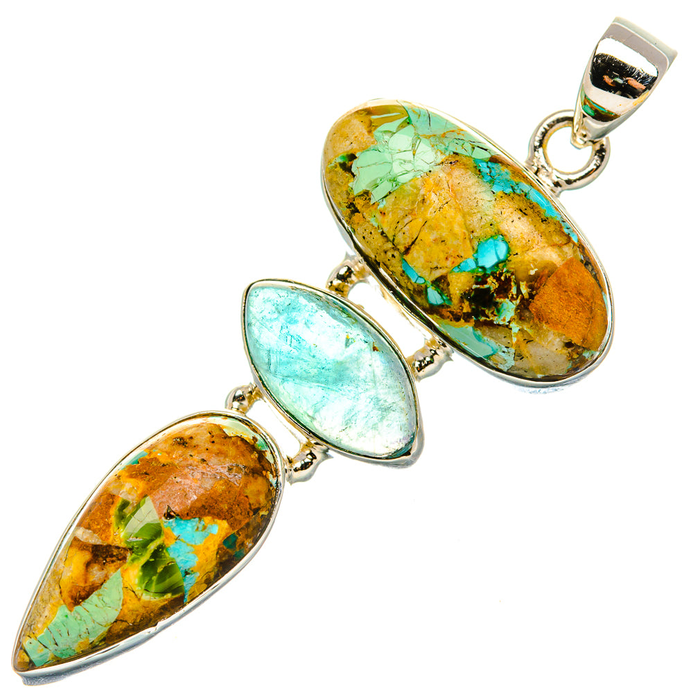 Kingman Mohave Turquoise, Aquamarine Pendant 2 1/4"  (925 Sterling Silver) PD37256
