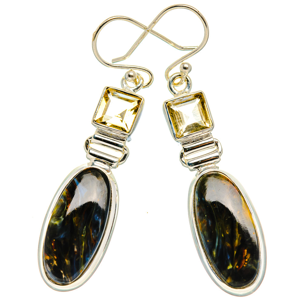 Pietersite, Citrine Earrings 2" (925 Sterling Silver) EARR431780