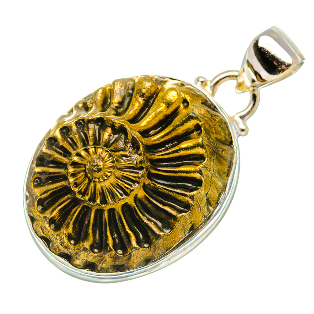 Pyrite Fossil Pendant 1 3/8" (925 Sterling Silver) PD37423