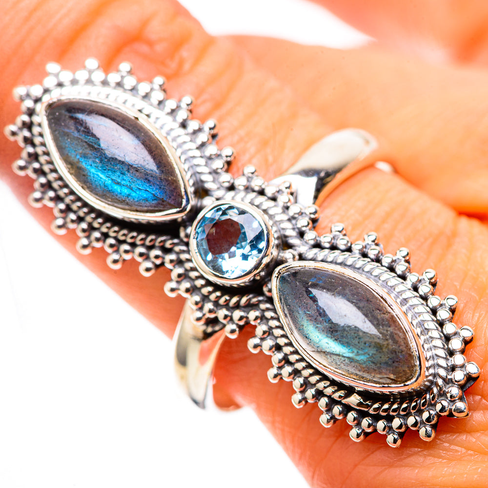 Large Labradorite, Blue Topaz 925 Sterling Silver Ring Size 10.75 (925 Sterling Silver) RING137796