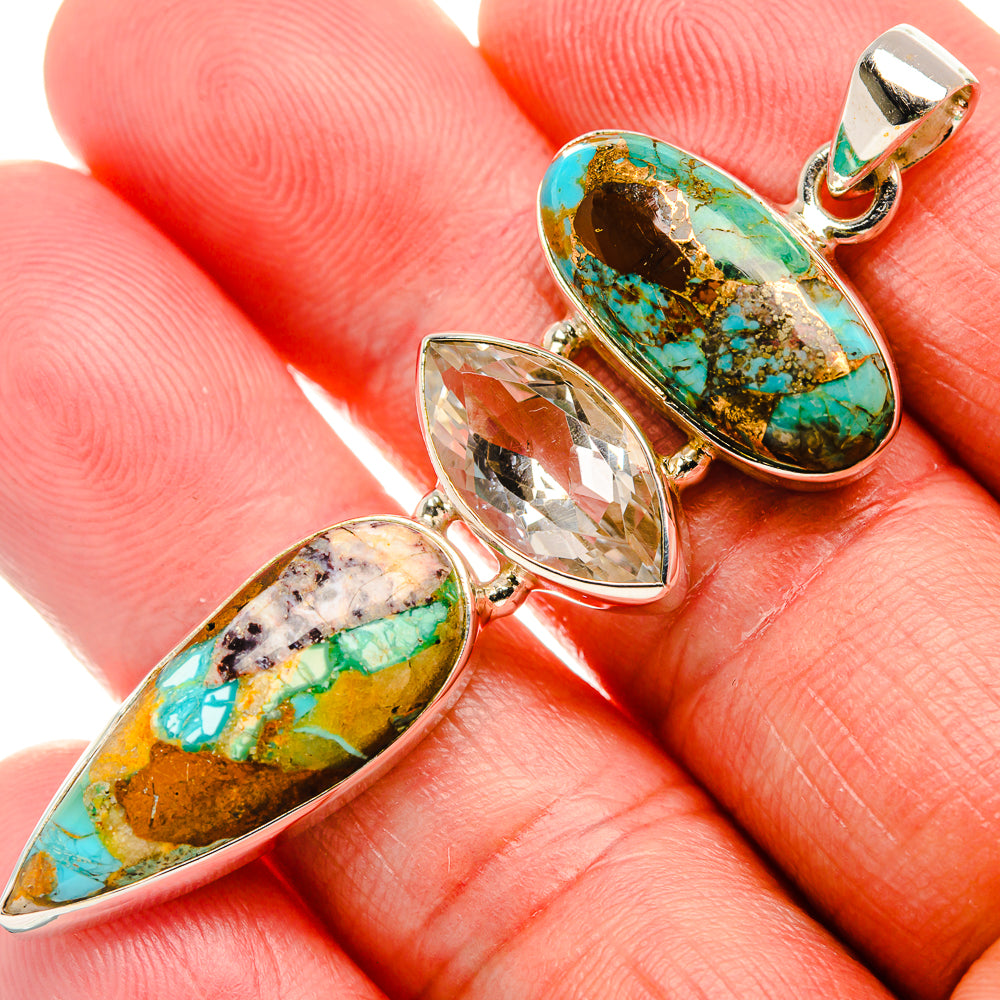 Kingman Mohave Turquoise, White Quartz Pendant 2 1/4" (925 Sterling Silver) PD37079