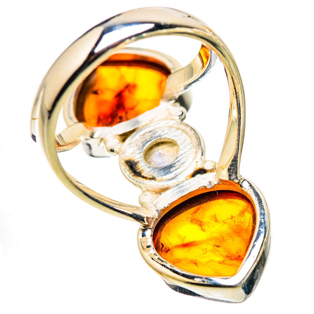 Large Baltic Amber, Rainbow Moonstone Ring Size 6.75 (925 Sterling Silver) RING135739