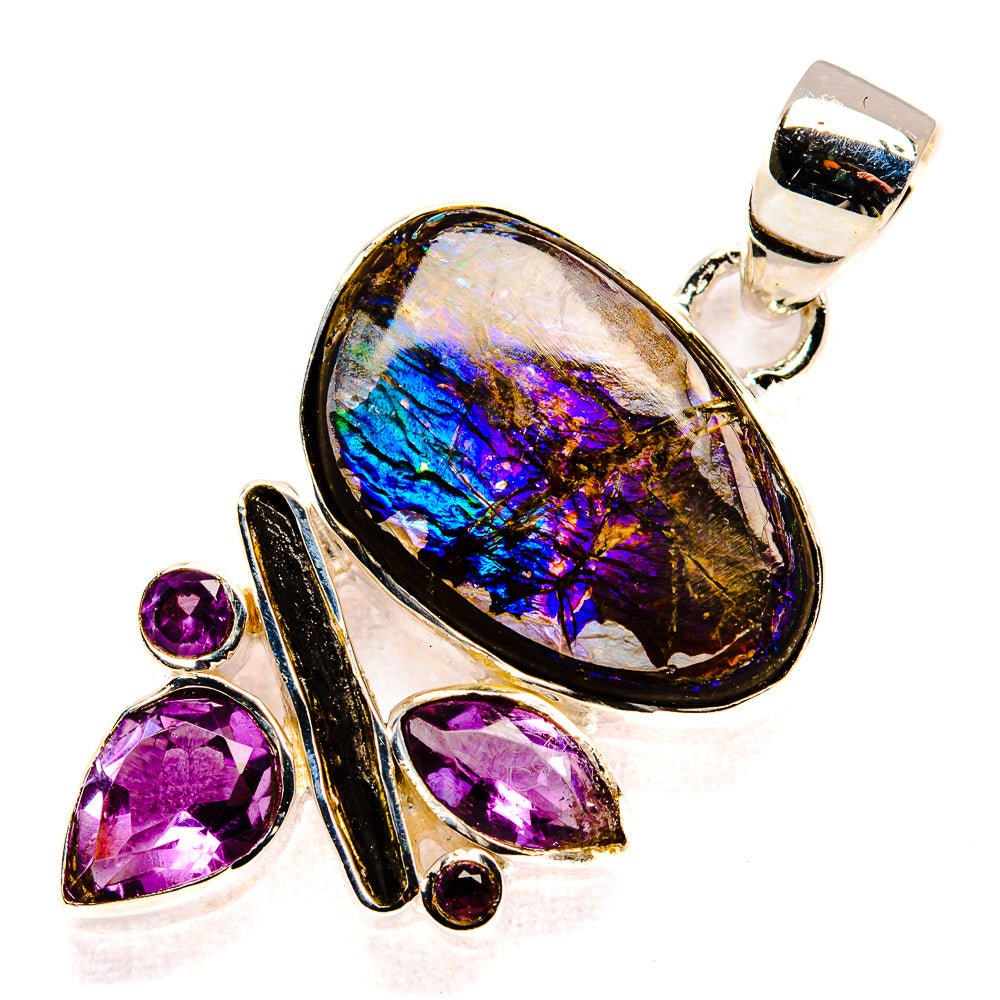 Ammolite, Amethyst, Black Onyx Pendant 1 1/2" (925 Sterling Silver) PD36756