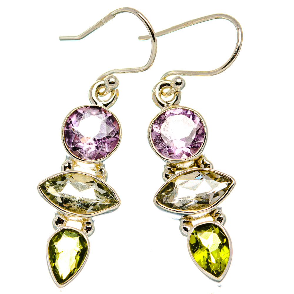 Green Amethyst, Peridot, Amethyst Earrings 1 3/4"  (925 Sterling Silver) EARR431631