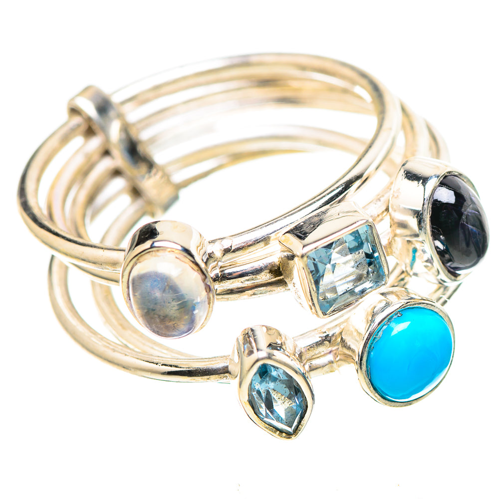 Larimar, Tanzanite, Blue Topaz, Rainbow Moonstone Ring Size 7.25 (925 Sterling Silver) RING136663
