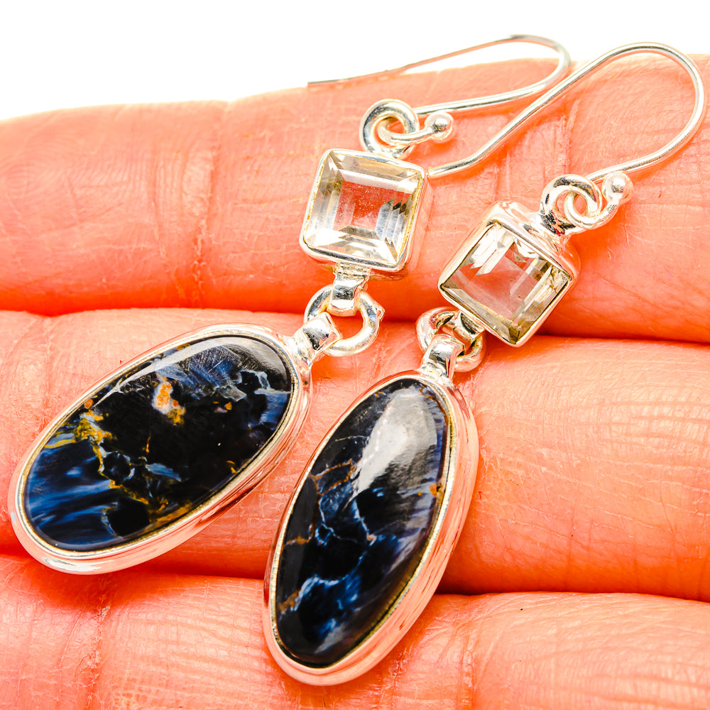 Pietersite, White Quartz Earrings 2" (925 Sterling Silver) EARR431620