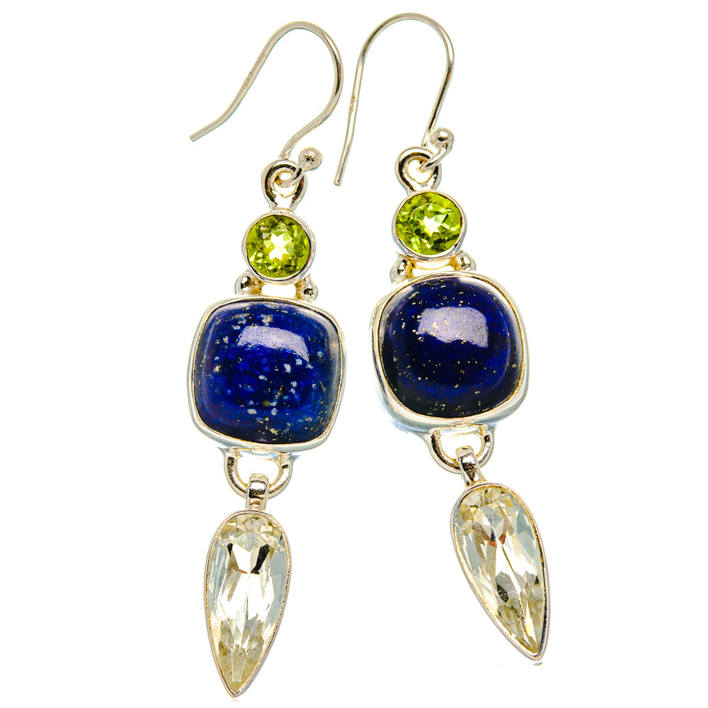 Lapis Lazuli, White Quartz, Peridot Earrings 2 1/8" (925 Sterling Silver) EARR431896