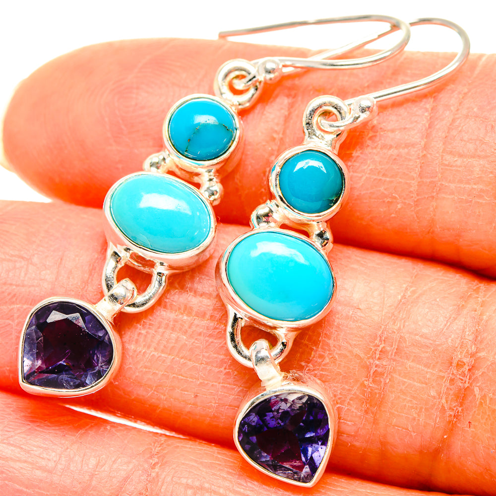 Sleeping Beauty Turquoise, Tanzanite Earrings 1 3/4" (925 Sterling Silver) EARR431614